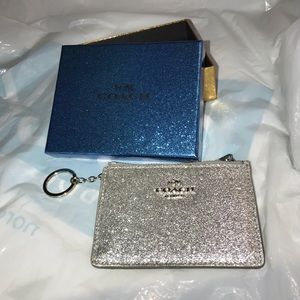 COACH Silver Glitter mini ID Skinny Wallet NEW